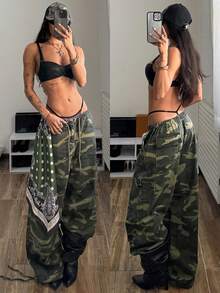 StreetHx 女士休闲抽绳腰宽松迷彩牛仔裤 - 彩色 - 查看 1