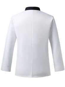 Manfinity Homme Áo sơ mi đầu bếp nam tay dài hai túi, hai hàng cúc, cổ tàu, áo khoác đầu bếp nam, trang phục đầu bếp nam, áo vest đầu bếp, đồng phục nhà bếp nam. - trắng - Xem 2