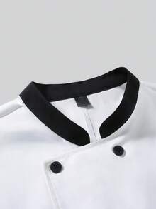 Manfinity Homme Áo sơ mi đầu bếp nam tay dài hai túi, hai hàng cúc, cổ tàu, áo khoác đầu bếp nam, trang phục đầu bếp nam, áo vest đầu bếp, đồng phục nhà bếp nam. - trắng - Xem 4