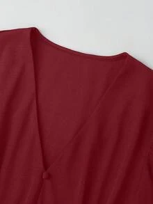 GlowEve 女士收腰A字网纱拼接圣诞假日优雅日常通勤时尚法式街头复古百搭新年商务绿色长袖连衣裙，秋冬款 - 酒紅色 - 查看 7