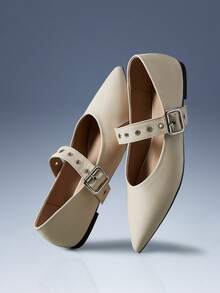 CUCCOO GRLICON Women's Rivet Decor Buckle Pointed Toe Shoes Valentine's Day - Apricot - View 5