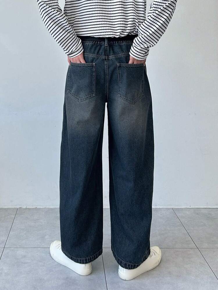 Men's Washed Vintage Blue Denim Jeans, Suitable For Spring And Autumn