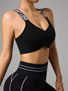 Gameset SHEIN Sport 字母提花无缝舒适运动文胸健身服女款 - 黑色 - 查看 6