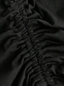 SHEIN ICON Robe Moulante À Col Asymétrique De Couleur Unie Avec Cordon De Serrage À La Taille - Noir - Voir 9