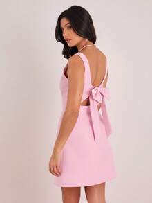 Enchnt Spring/Summer Romantic Women's Pink Big Bowknot Back Square Neck Sleeveless Fitted A-Line Mini Dress,Sweet&Elegant For Vacation&Date&Holiday&Going Out&Valentine's Day,Spring Outfit Women - Baby Pink - View 7
