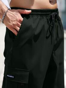 Manfinity Homme 男士加大码休闲纯色工装裤 - 深灰色 - 查看 5