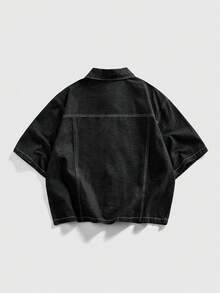 ROMWE MEN Street Life Men's Oblique Placket Airplane Buckle Denim Jacket - Blue - View 10