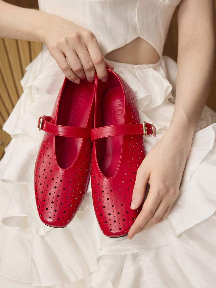 WOMEN HOLLOW-OUT SQUARE TOE FLAT SHOES SPRING SHOES