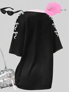 SHEIN ChillGRL Áo thun thể thao tay ngắn màu hồng dành cho bé gái - màu đen - Xem 2