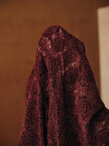 Anewsta 大码女式秋冬镂空玫瑰蕾丝荷叶边下摆酒红色休闲/工作高领修身T恤，适合秋季、冬季、春季、新年、派对、婚礼、时尚、优雅、商务休闲、工作、感恩节、圣诞节、情人节等场合。 - 酒紅色 - 查看 8