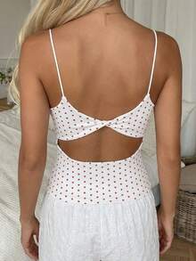 CovetEZ Áo hai dây gợi cảm với thiết kế xoắn lưng, dây mảnh điều chỉnh được, họa tiết trái tim, cúp ngực cố định chống tuột, thích hợp cho mùa hè. - Nhiều màu - Xem 2