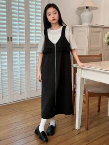 DAZY Tween Girls Black Loose Straight Long Jumper Dress - Black - View 6