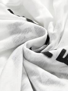 ROMWE Avant Sexy Babe Blurry Slogan Print Asymmetric Shoulder Fitted Women Top - White - View 3