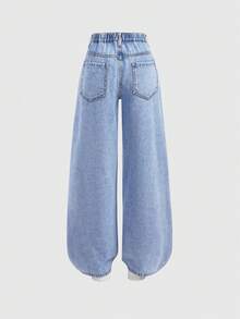 SHEIN Thời trang nữ tuổi teen phong cách thường ngày Y2K cổ điển, cá tính, đường phố, đơn giản, thoải mái và dễ thương, quần jeans kaki in họa tiết dáng rộng, thích hợp mặc hàng ngày mùa đông và mùa thu, dự tiệc rave và phong cách đường phố. - Màu xanh lam - Xem 2