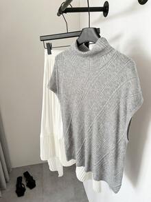 SHEIN Frenchy 女士纯色罗纹立领优雅毛衣背心 - 棕色 - 查看 8
