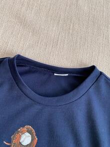 PrepCrw 2pcs/Set Young Boys Collegiate Style Bear Print Short Sleeve T-Shirt And Pants Set - Multicolor - View 5