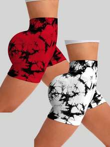 Easithlete 2PCS Women's Tie-Dye Print Casual Fitness Sports Shorts - Multicolor - View 2