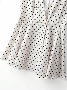 GlowEve CURVE Vintage Cream White & Black Polka Dot Sleeveless Deep V-Neck Metal Button Flared Hem Plus Size Dress - Apricot - View 3