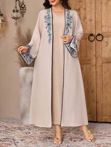 Al Najma Plus Size Women Beige Embroidered Abaya Wedding Guest Summer African Modest - Khaki - View 6