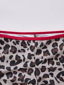 Betty Boop x SHEIN Women's Summer Vacation Beach Leopard Print Cartoon Pattern Halter Bikini Set