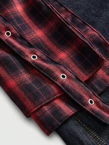 ROMWE EDITION Y2K复古美式格子裙摆层叠喇叭牛仔裤 - 藍色 - 查看 4