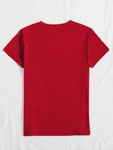 Glimmora 女士撞色爱心吉他图案舒适休闲圆领街头风上衣，适合日常街头穿着 - 紅色 - 查看 2