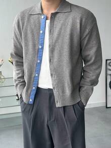 DAZY Áo khoác cardigan nam phối màu tương phản, mùa xuân/thu. - Xám - Xem 3