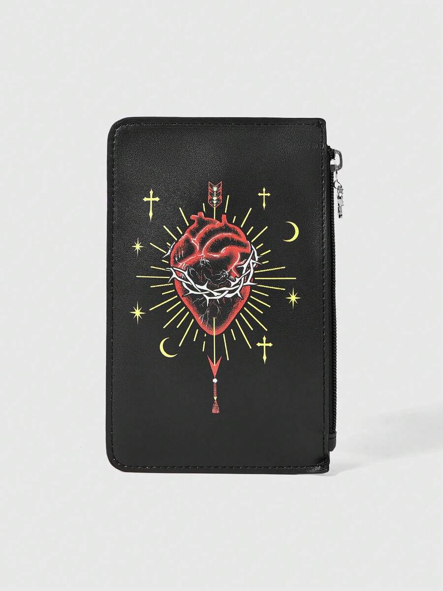 ROMWE Grunge Punk Black Gothic Heart Print Personalized Change Purse - Black A - View 1