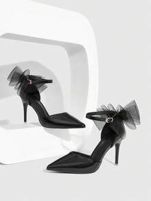 CUCCOO SZL Giày cao gót nữ mũi nhọn, thiết kế khóa cài, phối lưới, thời trang, đa năng cho mang hàng ngày. - màu đen - Xem 9