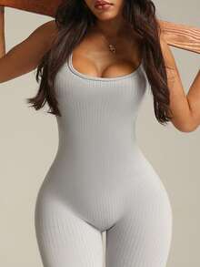 Rhythm Era Seamless High Stretch Sports Fitness Yoga Gray Jumpsuit Pants - Grey - View 8