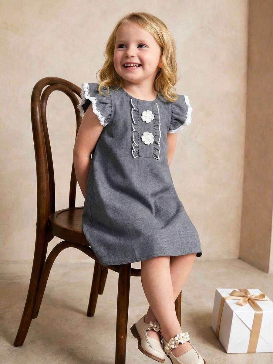 PrepCrw 1 pieza Elegante vestido gris sin mangas con decoración floral 3D de perlas para niñas jóvenes, adecuado para salidas, reuniones, festivales, fiestas, primavera, verano, Día de San Valentín, bodas - Gris - Ver 1
