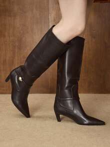 MOTF WOMEN'S FASHION PU LEATHER POINTED TOE KNEE-HIGH BOOTS VALENTINE'S DAY - Coffee Brown - View 4