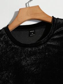 GENTILAND Men Round Neck Velvet Tee, Summer, Fall/Winter - Black - View 3