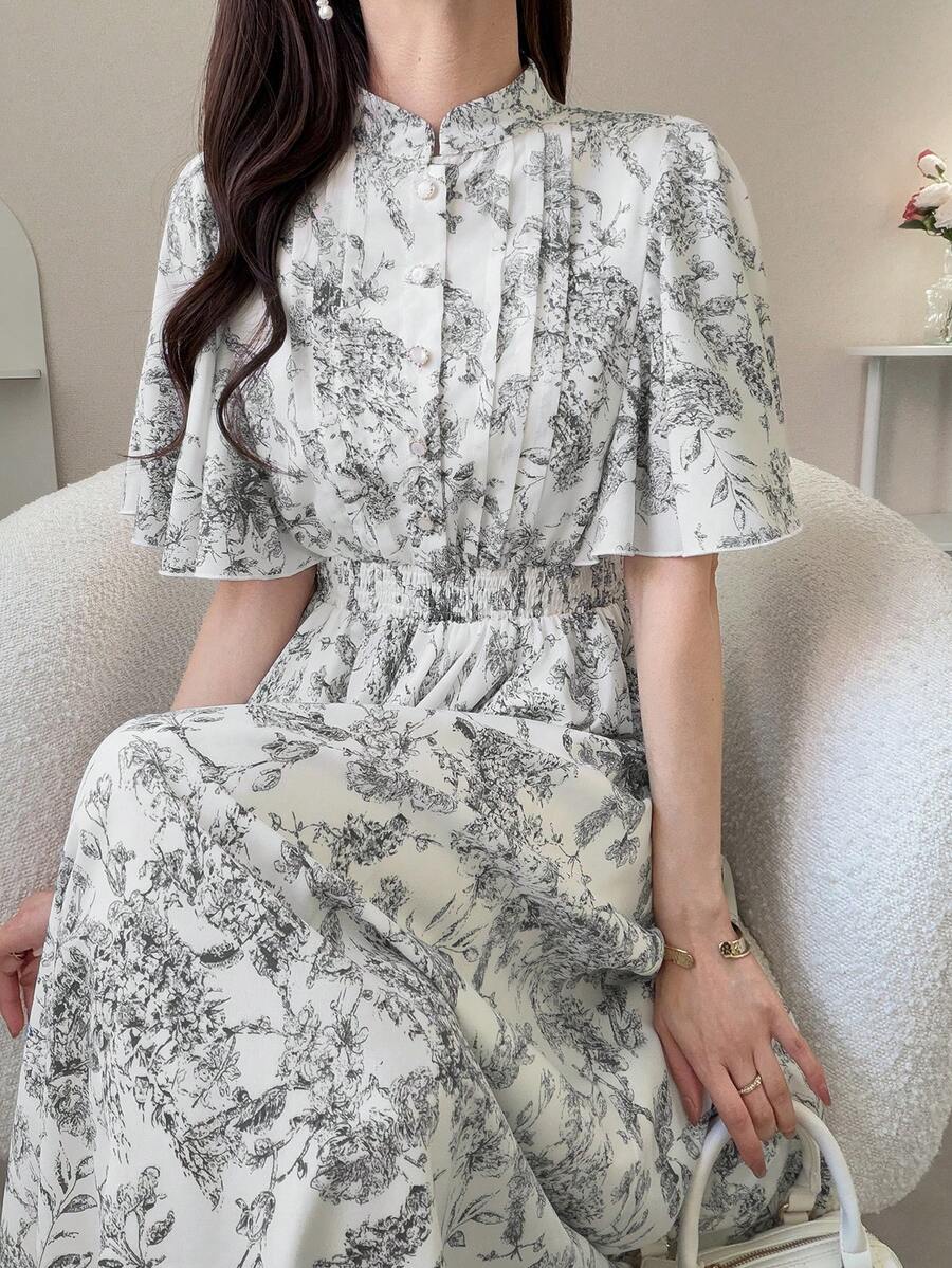 FRIFUL Women's Round Neck Floral Print Dress, Sweet Vacation Style - Multicolor - View 1