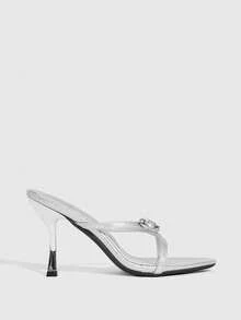 CUCCOO SZL 女士搭扣设计优雅高跟凉拖鞋，时尚百搭，适合日常穿着 - 銀色 - 查看 2