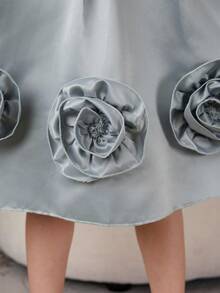 年轻女孩优雅派对礼服，饰有3D立体花朵图案 - 綠色 - 查看 5