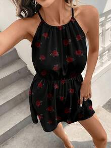 SHEIN LUNE 女士休闲玫瑰花卉吊带迷你连衣裙，夏季外出日常基本款 - 彩色 - 查看 6