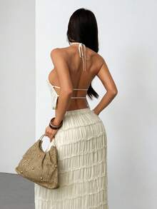 SHEIN PETITE Hàng mới về: Bộ đồ đi nghỉ mát phong cách Bohemian mùa hè dành cho nữ, bộ hai mảnh để mặc hàng ngày, khoe eo. - trắng - Xem 2