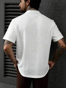 HIMLAND 男士纹理前开襟短袖衬衫，春夏款 - 白色 - 查看 2