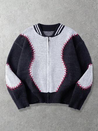 Cardigan da baseball con chiusura lampo e colori a contrasto, autunno/inverno per uomo