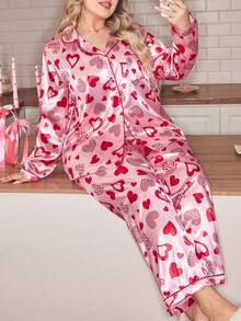 SweetSlumber مجموعة ملابس نوم من الساتان بشكل قلب لعيد الحب، بيجامة قلوب حلوة وأنثوية، بيجامة وردية جميلة، مجموعة بيجامات رومانسية لعيد الحب، مجموعة بيجامات سمينة من الساتان بشكل قلوب، بيجامات مريحة، بيجامات جميلة للمرأة، بيجامات كرز، بيجامات منحنية، مجموعة بيجامات فراولة، مجموعة بيجامات للمرأة، مجموعة بيجامات شتوية بطبعة قلوب، مجموعة بيجامات نسائية من الساتان - متعدد الألوان - مشاهدة 1