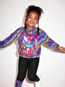 SHEIN Trolls 2pcs/Set Young Girl Cute Cartoon Pattern Round Neck Long Sleeve Sweatshirt And Pants Set - متعدد الألوان - مشاهدة 4