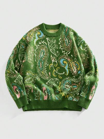 Maglione vintage a girocollo da uomo a maglia con motivo a noci di anacardi