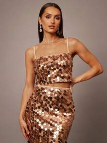 Silquee Set de 2 vestidos ajustado con tirantes finos de color rojo sexy - Champán - Ver 6