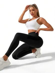 Gameset SHEIN Sport Damen einfarbige, hochgeschnittene, nahtlose, elastische Fitness-Leggings - Verschiedenfarbig - Übersicht 2