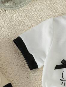 2pcs Baby/Baby GirlCute Rabbit Print T-Shirt Top With Bow Decor And Vintage Plaid Cake Skirt Set - Black - View 7