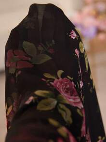 Modelyn Plus Size Floral Print Chiffon Puff Sleeve A-Line Midi Dress, Romantic For Spring/Summer - Multicolor - View 6