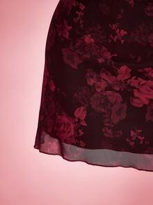 SHEIN ICON Đầm lưới không tay cổ thuyền in hoa hồng cỡ lớn, thích hợp cho mùa hè, lễ tốt nghiệp, tựu trường, kỳ nghỉ hè, mùa xuân, ngày Valentine, hẹn hò. - Nhiều màu - Xem 6