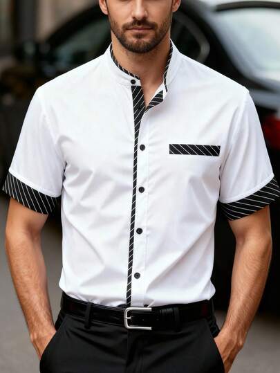 HIMLAND Camisa de manga corta de estilo de negocios de moda para hombre, primavera/verano