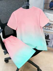 Vacaura Set di maglietta con stampa di palme e pantaloncini abbinati per ragazzi adolescenti, outfit casual da sport all'aperto, primavera/estate - Multicolore - Visualizzare 2